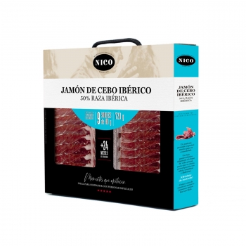 Maletín de Jamón de Cebo Ibérico 50% Raza Ibérica en lonchas Nico 9 sobres de 80 g