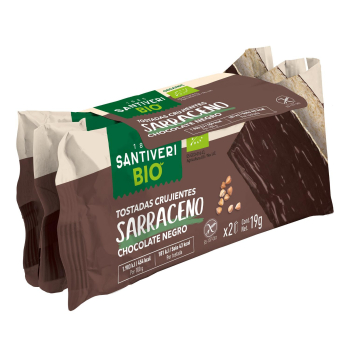 SANTIVERI Tostadas ligeras con sarraceno bañadas en chocolate negro ecológicas 3 uds. x 19 g. 3 x 19 g