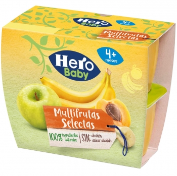 Tarrito de multifrutas selectas desde 4 meses Hero Baby pack de 4 unidades de 100 g.