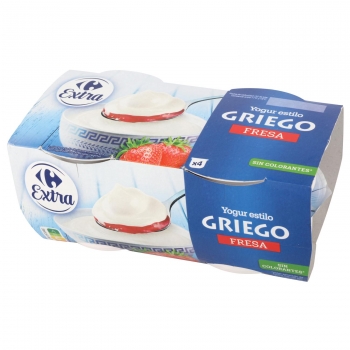 Yogur griego bicapa de fresa Carrefour Extra pack de 4 unidades de 125 g.