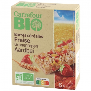 Barritas de cereales con fresa ecológico Carrefour Bio 138 g.
