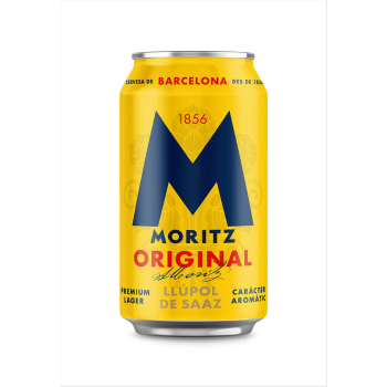 Cerveza rubia Moritz Barcelona original lata 33 cl.