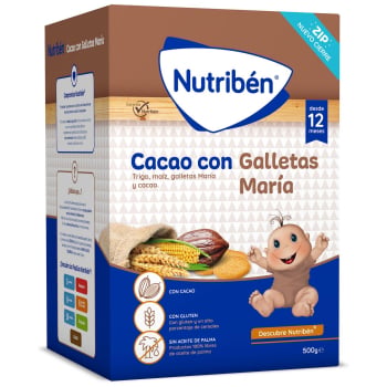 Papilla infantil desde 12 meses cacao con galletas María Nutribén sin aceite de palma 500 g.