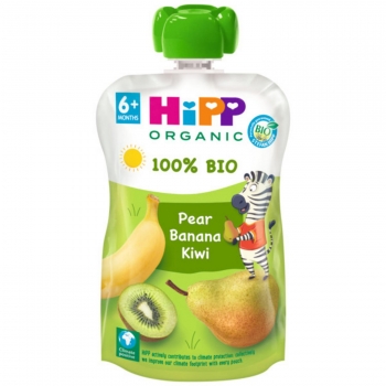 Bolsita de pera, plátano y kiwi ecológica Hippis HiPP sin gluten 100 g.