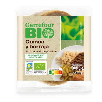 Hamburguesas de quinoa y borraja ecológica Carrefour Bio 2x80 g.