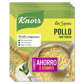 Sopa de pollo con fideos Knorr pack de 3 unidades de 63 g.