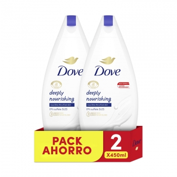Gel de ducha hidratación profunda para piel seca con sérum triple hidratante Dove pack de 2 unidades de 500 ml.