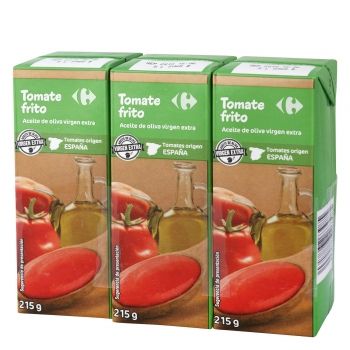 Tomate frito con aceite de oliva virgen extra Carrefour pack de 3 briks de 215 g.