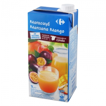 Bebida de maracuyá, manzana y mango Carrefour sin azúcar añadido brik 1 l.