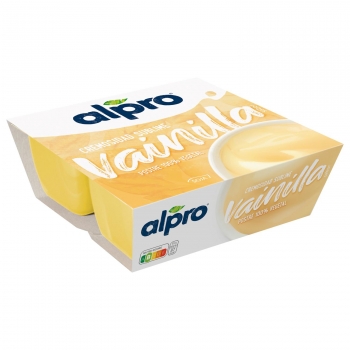 Postre de soja sabor vainilla Alpro sin lactosa pack de 4 unidades de 125 g.