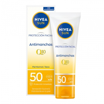 Crema solar facial Anti-edad & Anti-manchas 0% residuos blancos FP 50 Nivea Sun 50 ml.