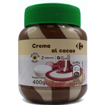Crema de cacao y leche con avellanas Carrefour sin gluten 400 g.