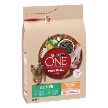 Pienso de pollo y arroz para perro adulto Mini Purina One Active 3 Kg.