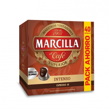 Café intenso en cápsulas Marcilla compatible con Nespresso 40 unidades de 5,2 g.
