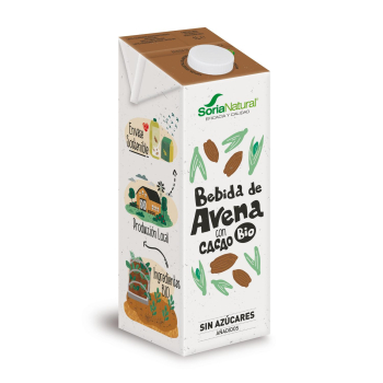 Bebida de avena con cacao sin azúcar añadido ecológica Soria Natural sin lactosa brik 1 l.