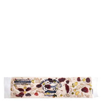 Turrón de almendra con fresa y pistachos Vicens 300 g.