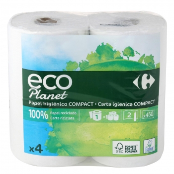 Papel higiénico ecológico Carrefour Eco Planet 4 rollos.