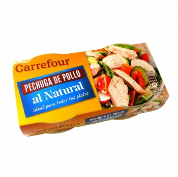 Pechuga de pollo al natural Carrefour pack de 2 latas de 42 g.