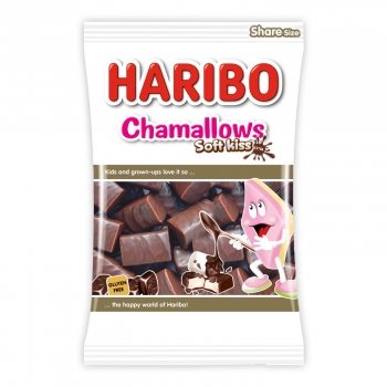 Nubes de goma con chocolate Chamallows Soft Kiss Haribo sin gluten 175 g.