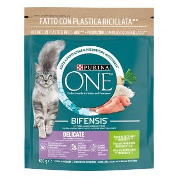 Pienso de pavo y arroz para gato adulto digestión sensible Purina ONE Bifensis 800 g
