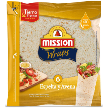 Wraps tortillas de trigo con espelta y avena Mission sin aceite de palma 6 ud.