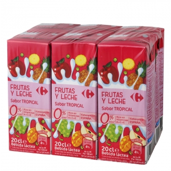 Zumo de fruta y leche Carrefour Tropical pack de 6 briks de 20 cl.