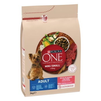 Pienso de buey y arroz para perro Mini Purina One 3 Kg.