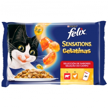 Comida húmeda surtido de carne para gato adulto Purina Felix Sensations Gelatinas Selección 4x100 g 