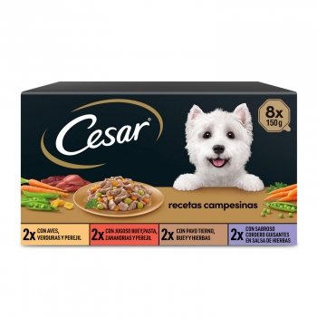 Comida húmeda selección recetas campesinas para perro Cesar pack de 8 unidades de 150 g.