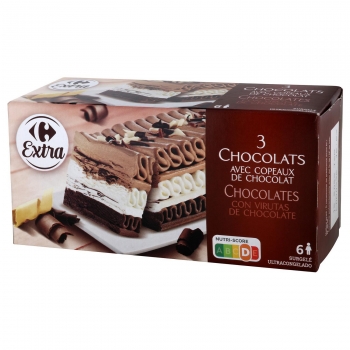 Tarta helada laminada de tres chocolates Carrefour Extra 323 g.