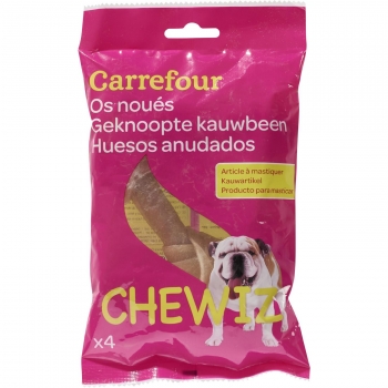 Snacks huesos anudados de piel de buey para perro Carrefour pack de 4 unidades