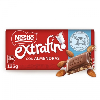 Chocolate con leche y almendras Nestlé Extrafino sin gluten 123 g.