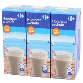 Horchata de chufa Carrefour pack de 3 briks de 200 ml.