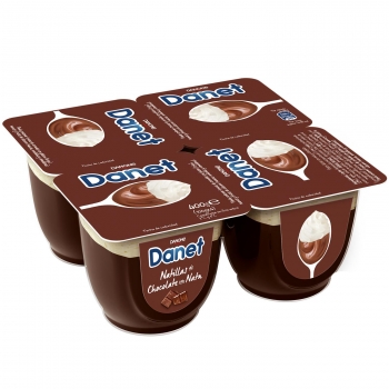 Natillas de chocolate con nata Danone Danet pack de 4 unidades de 100 g.