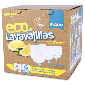 Lavavajillas gel concentrado en cápsulas perfume limón ecológico Flopp 110 ud.