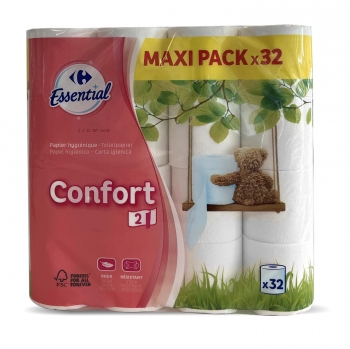 Papel higiénico confort suave Carrefour 32 rollos.