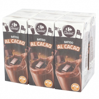 Batido de cacao Carrefour sin gluten pack de 6 briks de 200 ml.