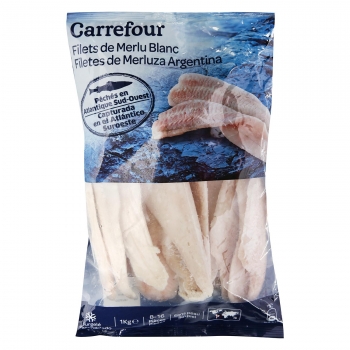Filete de merluza Argentina congelada Carrefour 1 kg.