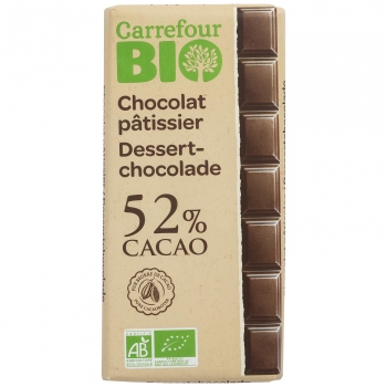 Chocolate 52% cacao especial postres ecológico Carrefour Bio 200 g.