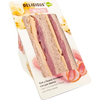 Sándwich mixto de york y queso emmental Delicious Ñaming 200 g.