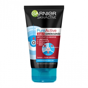 Gel limpiador de poros y exfoliante facial 3 en 1 Skin Active Pure Active Carbón Garnier 150 ml.