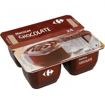 Natillas de chocolate Carrefour pack de 4 unidades de 125 g.