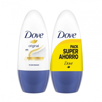 Desodorante roll-on antitranspirante 48h 0% Alcohol Original Dove pack de 2 unidades de 50 ml.