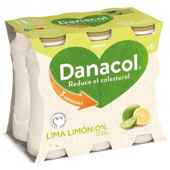 Leche fermentada líquida de lima-limón sin azúcar añadido Danone Danacol sin gluten pack de 6 unidades de 100 g.