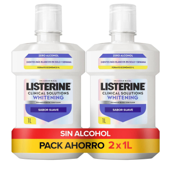 Enjuague bucal blanqueador menta suave sin alcohol Advanced White Listerine pack 2 unidades de 1 l. 2 x 1 l