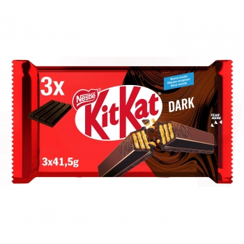 Barrita de galleta crujiente cubierta de chocolate negro Nestlé Kit Kat 3 unidades de 41,5 g.