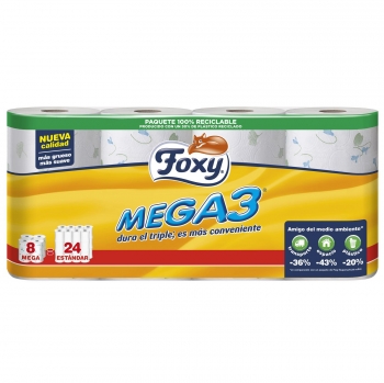 Papel higiénico triple rollo Foxy Mega3 8 rollos