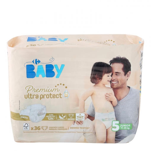 Pañales premium ultra protect Carrefour Baby T5 (11kg.-25kg) 36 ud.