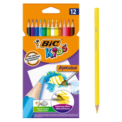colores Surtidos BIC Kids Aquacouleur L/ápices Acuarelables Efecto Pintura Bl/íster de 12 unidades