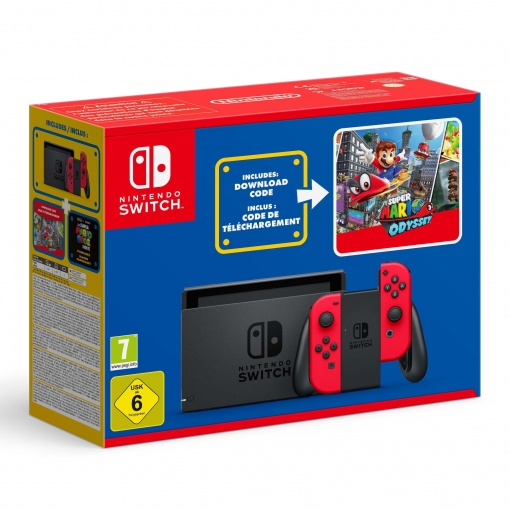 Consola Nintendo Switch 32GB con Super Mario Odyssey, Rojo Neón